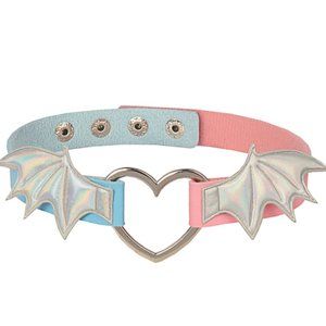 Adorable vegan faux leather Bat wing choker adjustable Festival Rave Pastels